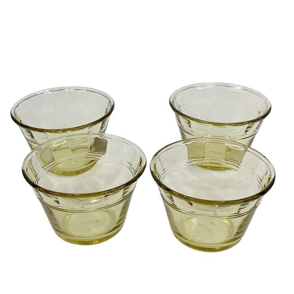 Vtg Custard Cup Set of 4 Amber Yellow Glass Mexico Forte Crista Flan Dessert - Picture 1 of 8